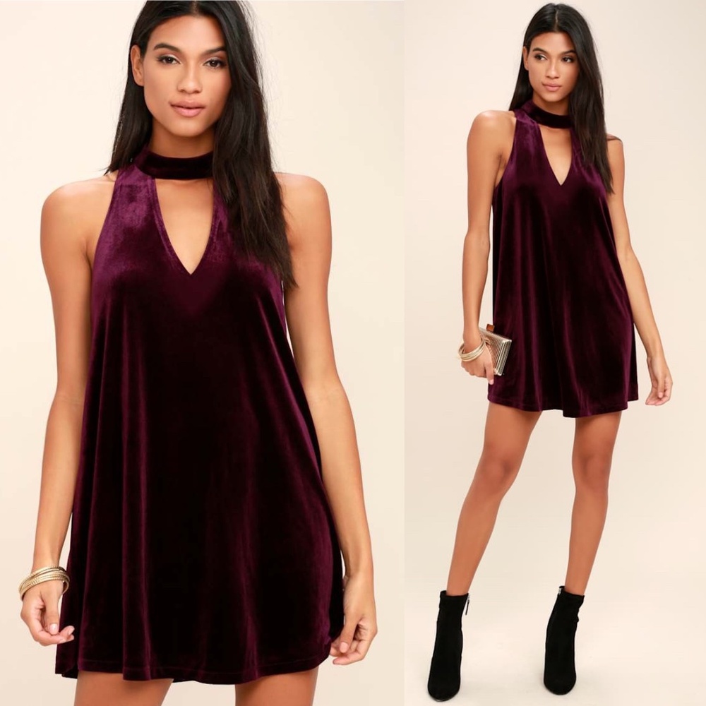 NWT Lulus Sweet Song Plum Purple Velvet Swing Dress Sz S
